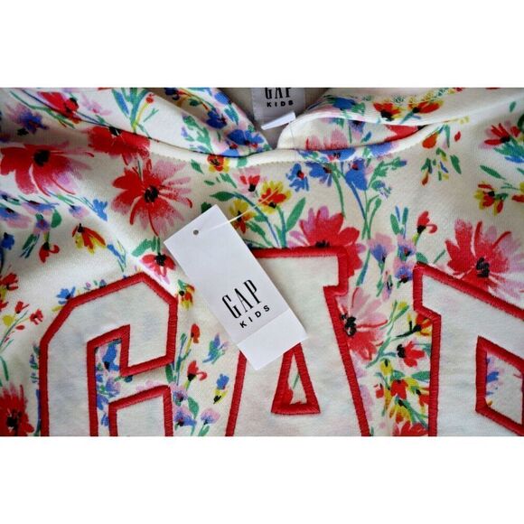 GAP Kids 889341 Girl's Sz L (10) Ivory Floral Logo Embroidered Pullover Hoodie - Picture 5 of 8
